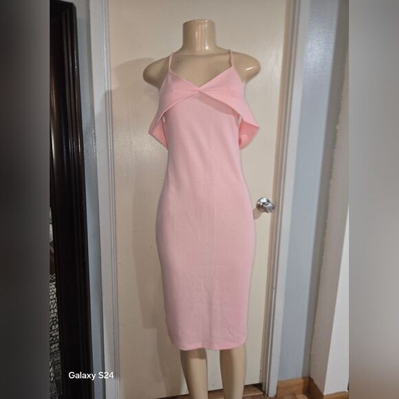 Elegant Pink Spaghetti Strap Dress Large - Picture 1 of 13